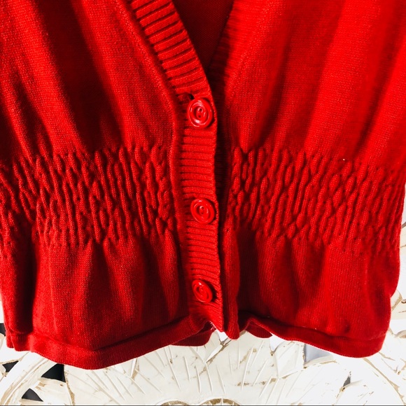 Fossil Red Cropped 1/2 Sleeve Button Up Sweater - Picture 4 of 5